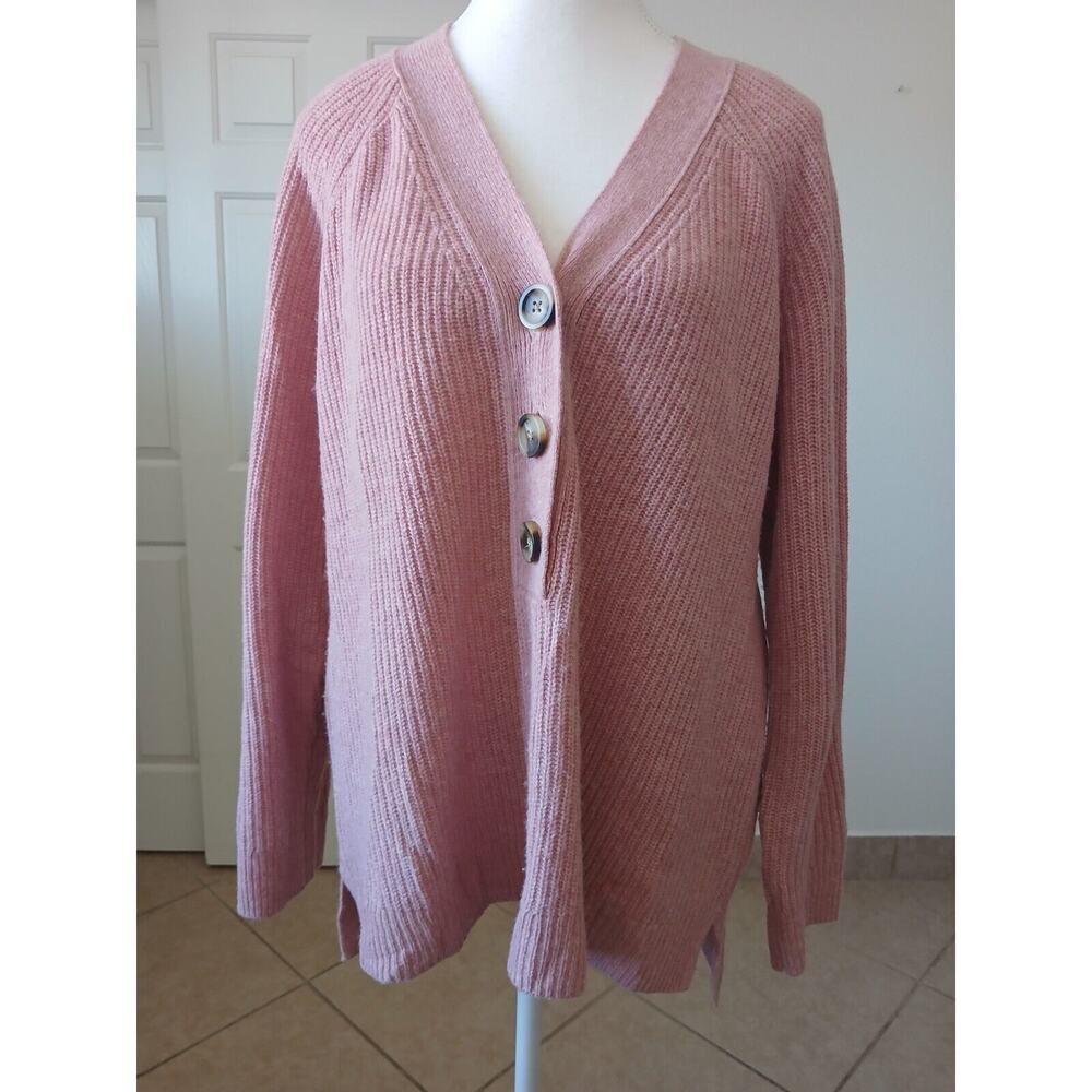 Madewell Sweater Women Large Mauve/Pink-V Neck/Buttons-L sleeve